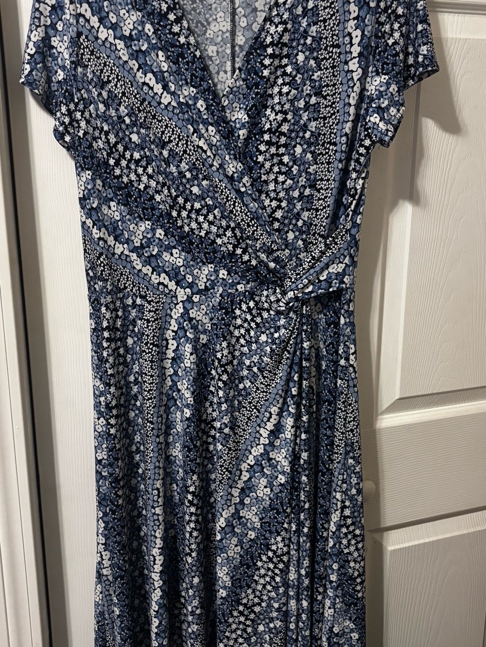Blue Floral Midi Wrap-Style Dress
